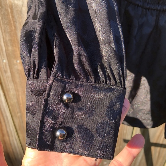 Satin shiny Faux wrap black leopard top Blouse S - Picture 4 of 6